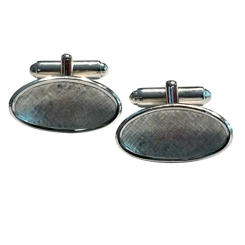 Vintage mid century cufflinks textured dimensional slender silver ovals classics